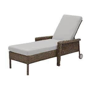 Laguna Point Brown Wicker Outdoor Patio Chaise Lounge with CushionGuard Stone Gray Cushions