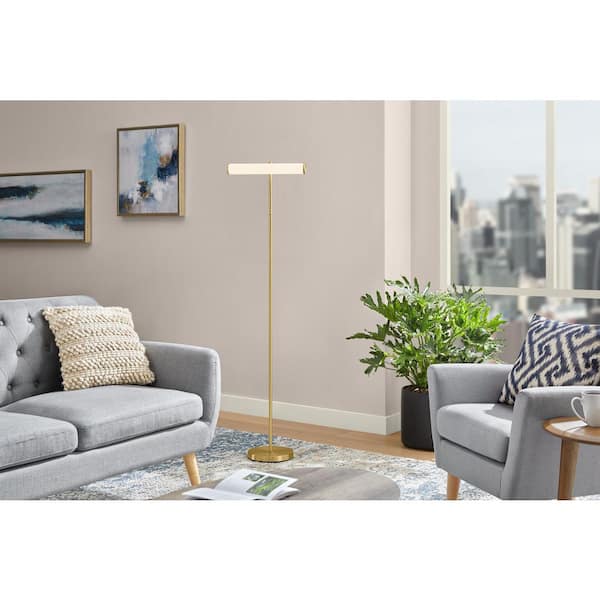 Hampton Bay Essex 58 in. Brushed Gold 1-Light 3-CCT Dimmable LED Standard Floor Lamp with Rotating Elongated Shade