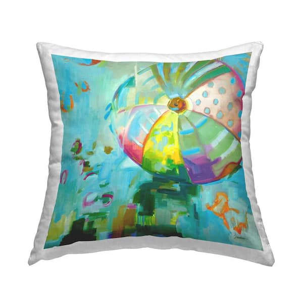 Stupell Industries Abstract Summer Beach Ball Blue Abstract Polyester 18 in. x 18 in. Throw Pillow