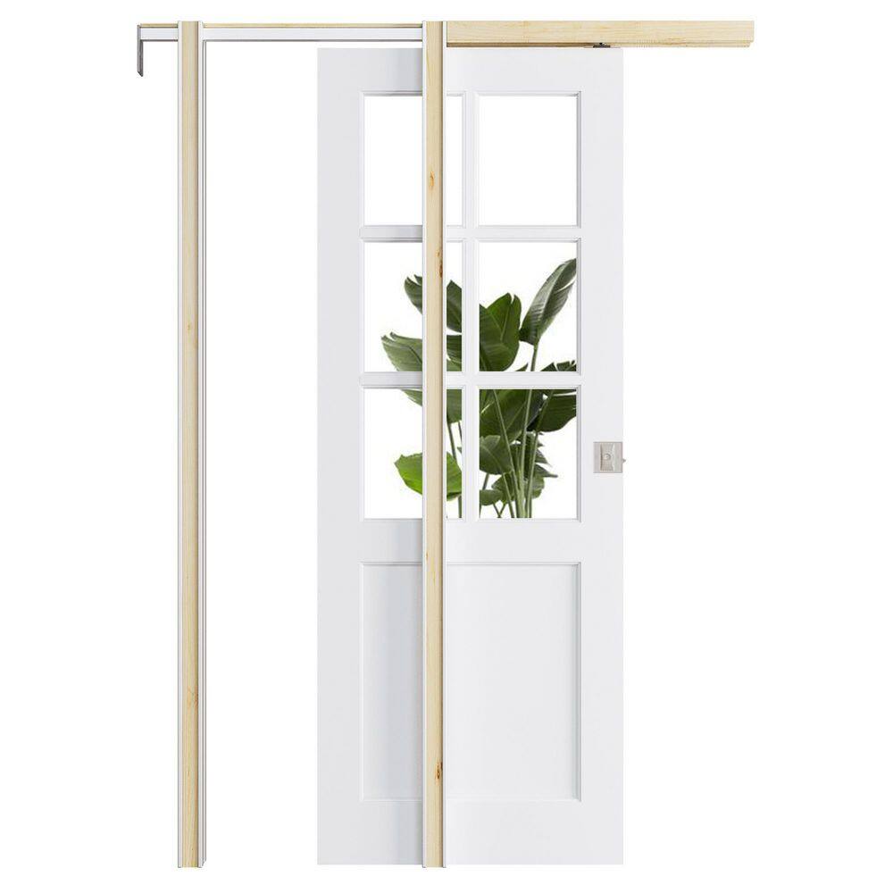 36 in. x 80 in. 6 Lite Clear Glass White Primed Wood Pocket Door with Hardware (Soft Close and Silver Lock Included) price history on PriceWatchPro