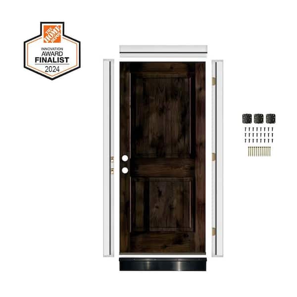 DIY RTA KIT 36in.x80in. Rustic Knotty Alder Square Top Right-Hand/Inswing Black Stain Wood Ready To Assemble Front Door