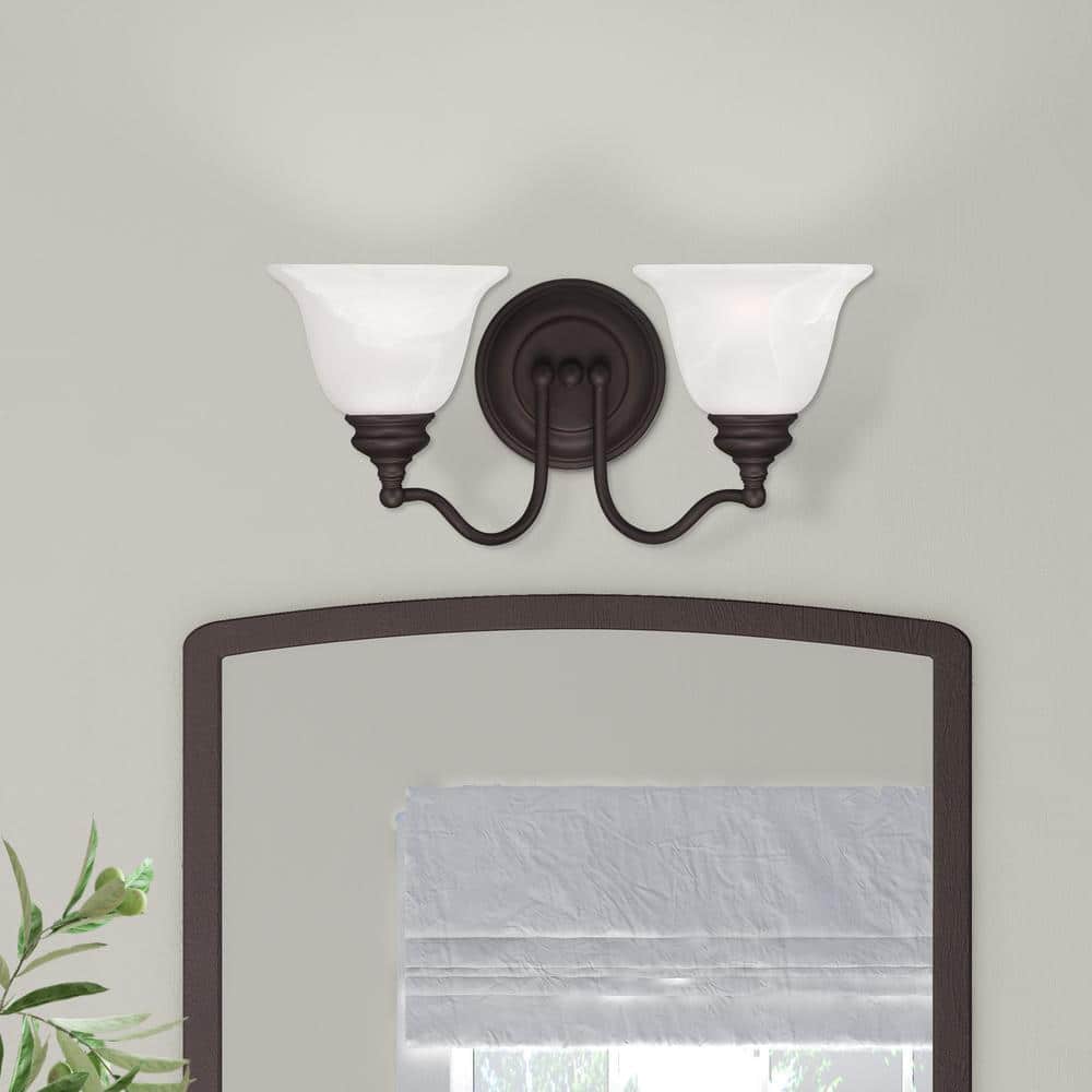 Bronze and White Alabaster Glass 2-Light Vanity Fixture