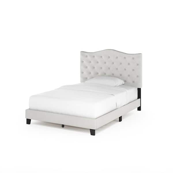 Furinno Lille White Linen Full Tufted Bed Frame FB18011F-BG - The