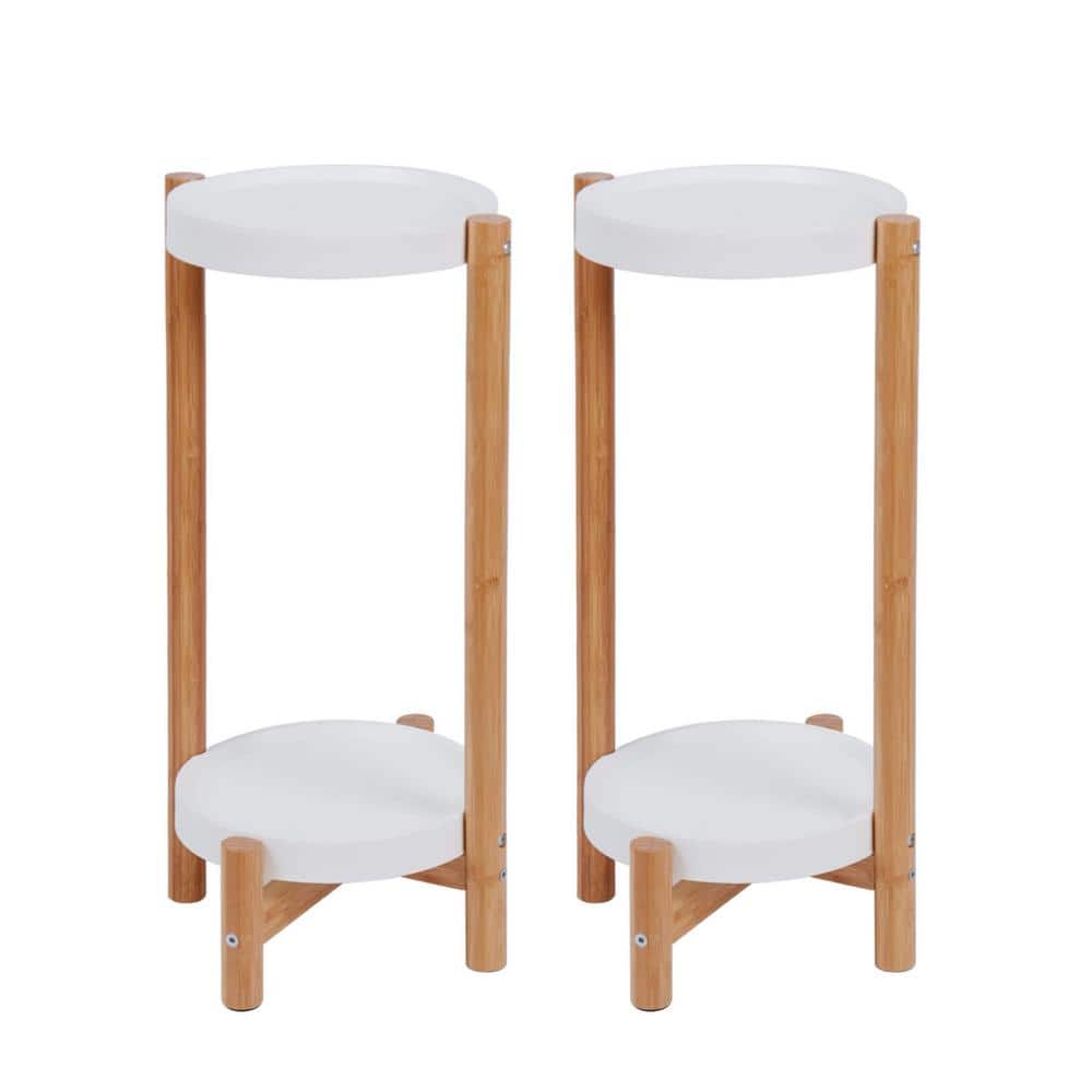 2-Tier Bamboo Plant Stand 21.7 in. Tall Flower Pot Display Shelf Nordic Sty