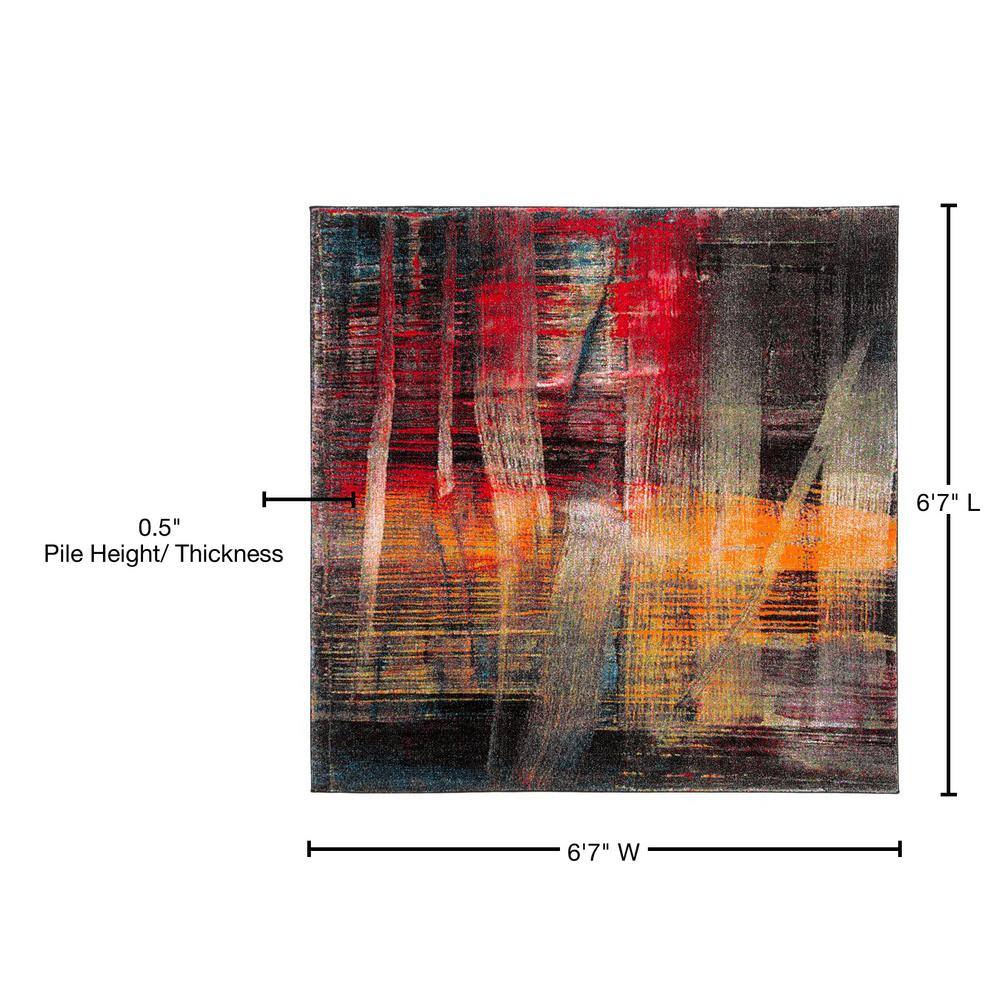 Colorful Abstract Low Pile Square Area Rug