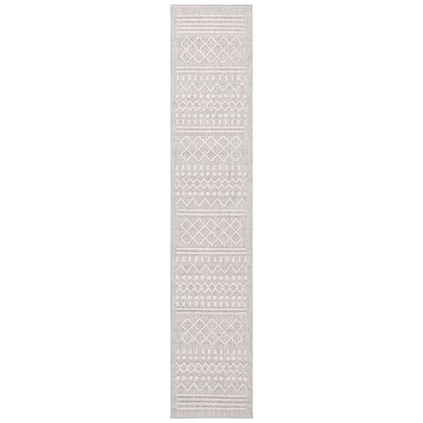 Santorini Gray/Ivory 2 ft. x 10 ft. Geometric Striped Diamond Indoor/Outdoor Runner Rug