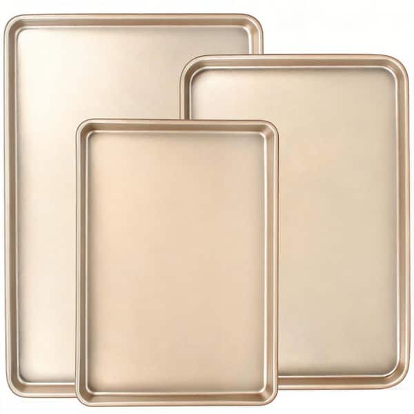 Baking Sheet Pan Set of 3, Commercial Cookie Sheets for Baking, Nonstick, Heavy Duty and Easy Clean, Champagne Gold