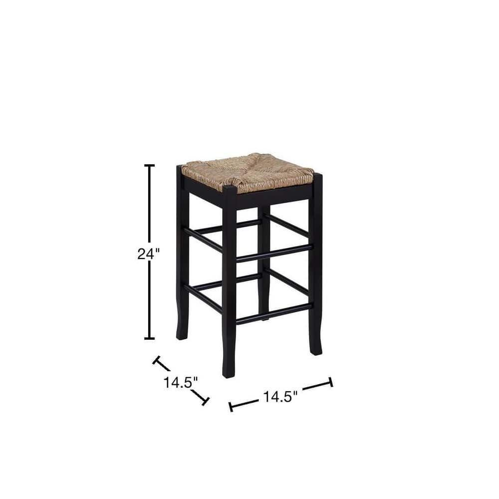 Elegant 24" Swivel Rush Seat Backless Counter Stool, Black