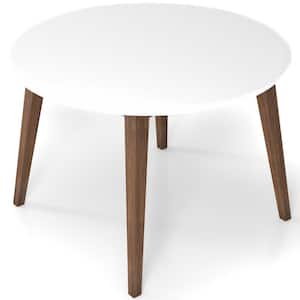 Candida 43 in. Mid Century Modern Style Solid Wood Walnut Brown Frame and White Top Round Dining Table (Seats 4)