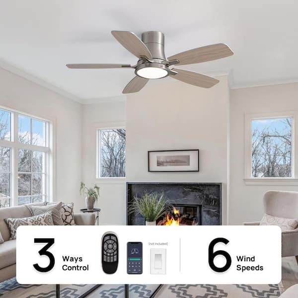 42 in. Modern Smart Indoor Nickel Low Profile Ceiling Fan with Dimmable LED Light and APP Remote Control