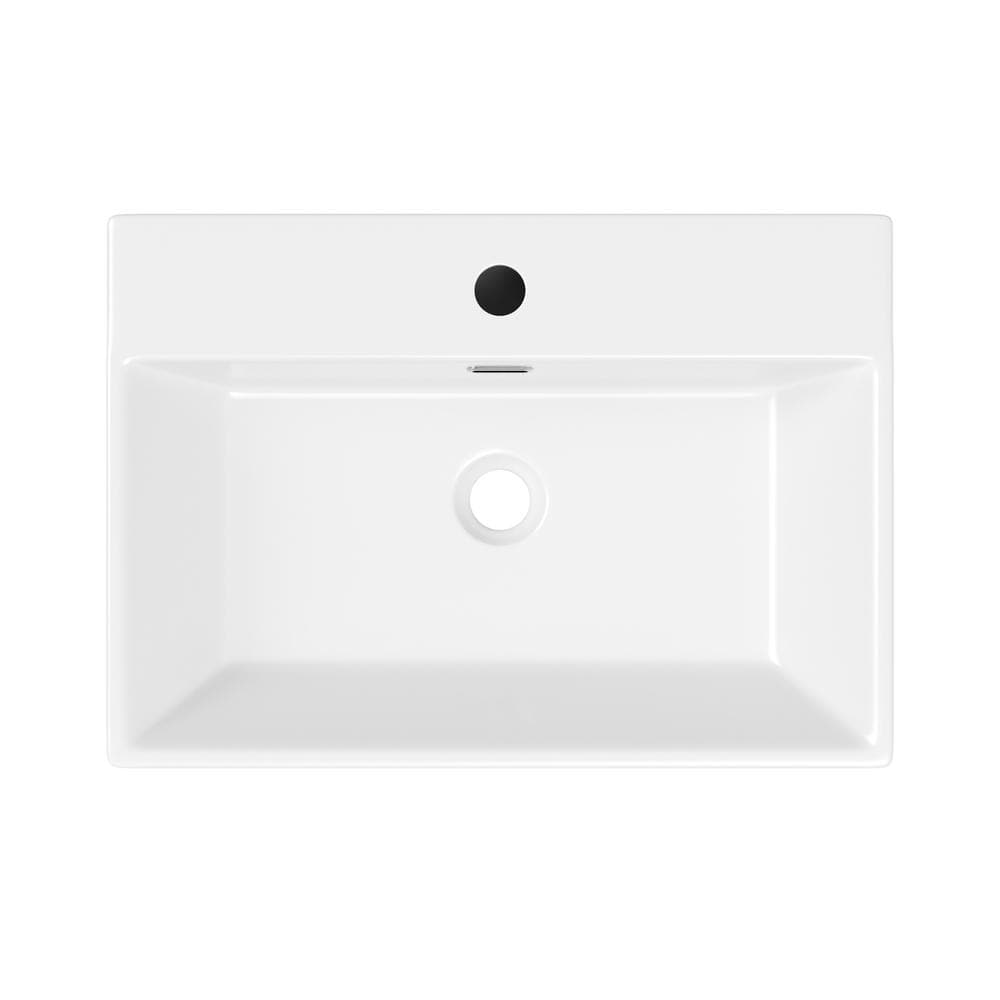 Silver Ceramic Wall-Mount Console Bathroom Sink with Stainless Steel Bracket