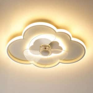 19.6 in. Integrated LED Modern Indoor White 6-Speeds Cloudy Shaped Flush Mount Ceiling Fan Light with Remote App Control