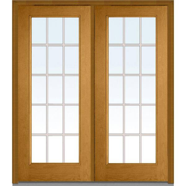 MMI Door 72 in. x 80 in. Tan Internal Grilles Left-Hand Inswing Full Lite Clear Glass Stained Fiberglass Oak Prehung Front Door