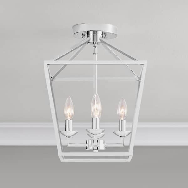 Home Decorators Collection Weyburn 16.5 in. 4-Light Polished Chrome Farmhouse Semi-Flush Mount Ceiling Light Fixture with Caged Metal Shade