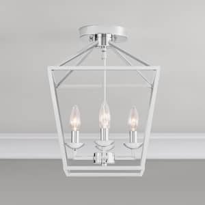 Weyburn 16.5 in. 4-Light Polished Chrome Farmhouse Semi-Flush Mount Ceiling Light Fixture with Caged Metal Shade