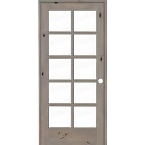32 in. x 80 in. Knotty Alder Left-Handed 10-Lite Clear Glass Grey Stain Wood Single Prehung Interior Door
