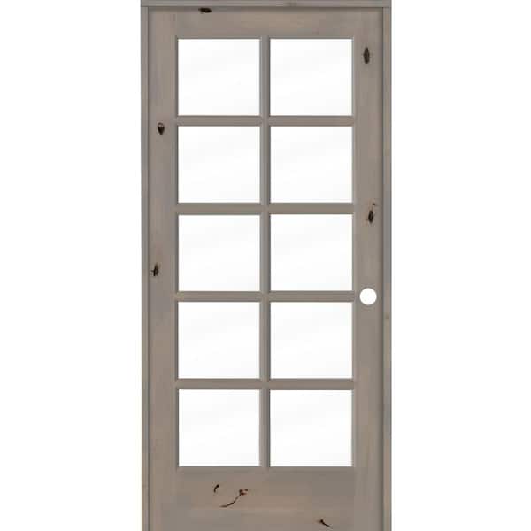 Krosswood Doors 36 in. x 80 in. Knotty Alder Left-Handed 10-Lite Clear Glass Grey Stain Wood Single Prehung Interior Door