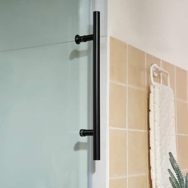 60 in. W x 76 in. H Frameless Sliding Shower Door in Matte Black with Explosion-Proof Clear Glass