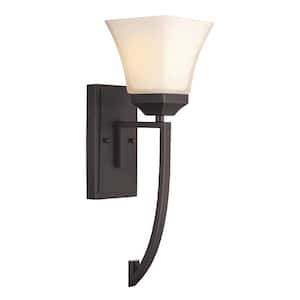 Cameo 1-Light Oil Rubbed Bronze Indoor Wall Sconce Light Fixture with Frosted Glass Shade