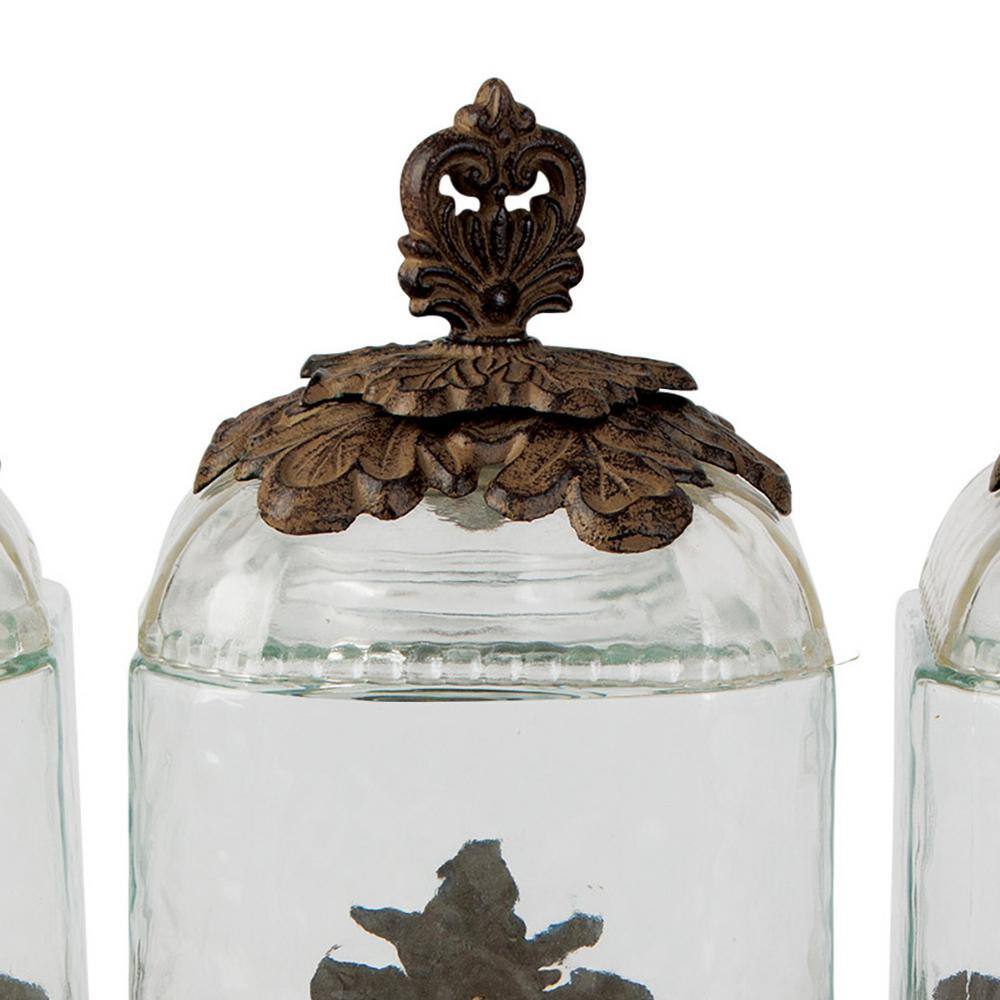 Clear Glass Canister Set with Ornate Metal Base