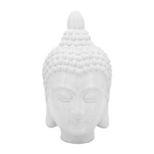 White 6 in. x 10 in. Ceramic Buddha Head Sculpture