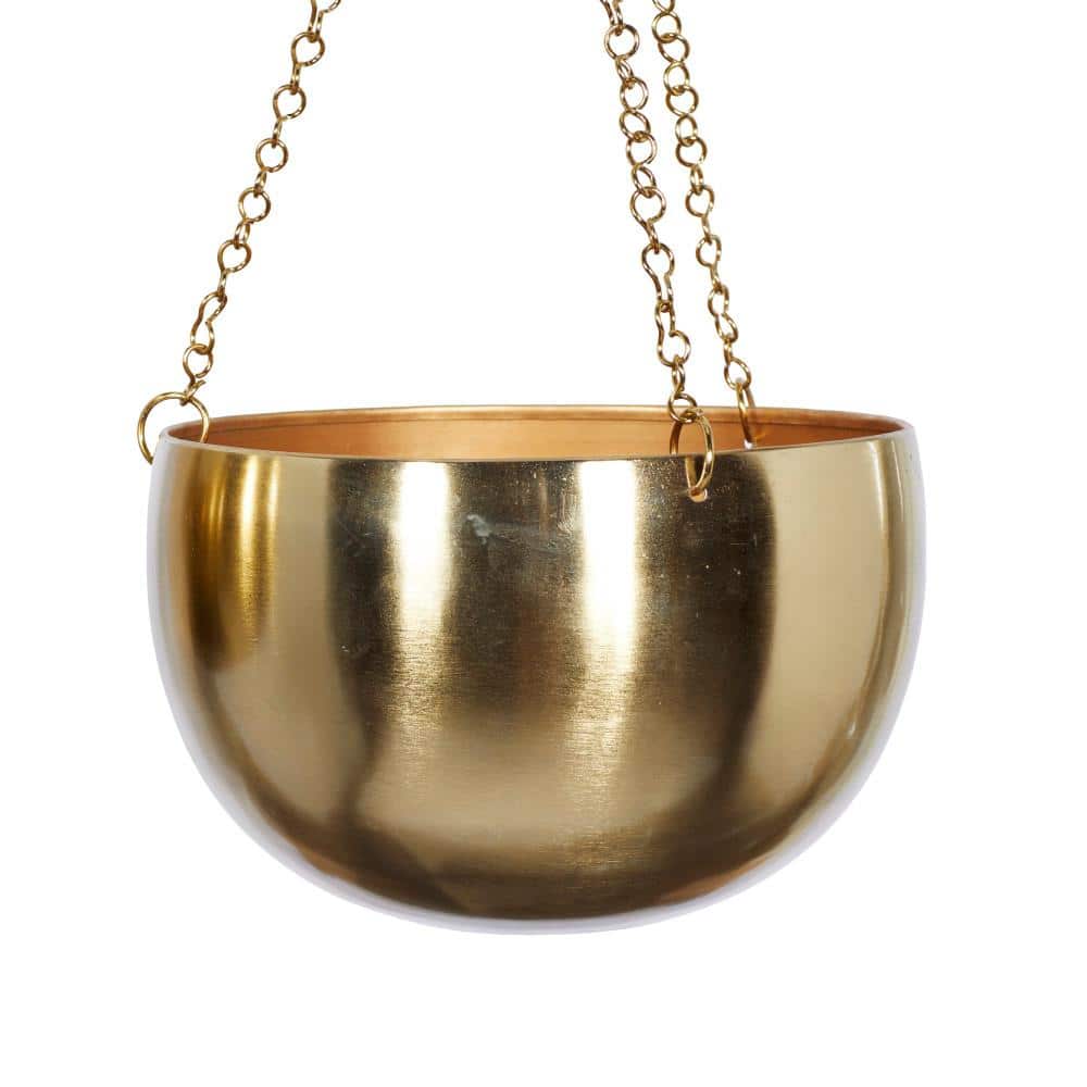 Set of 2 Gold Metal Hanging Planters with Chains