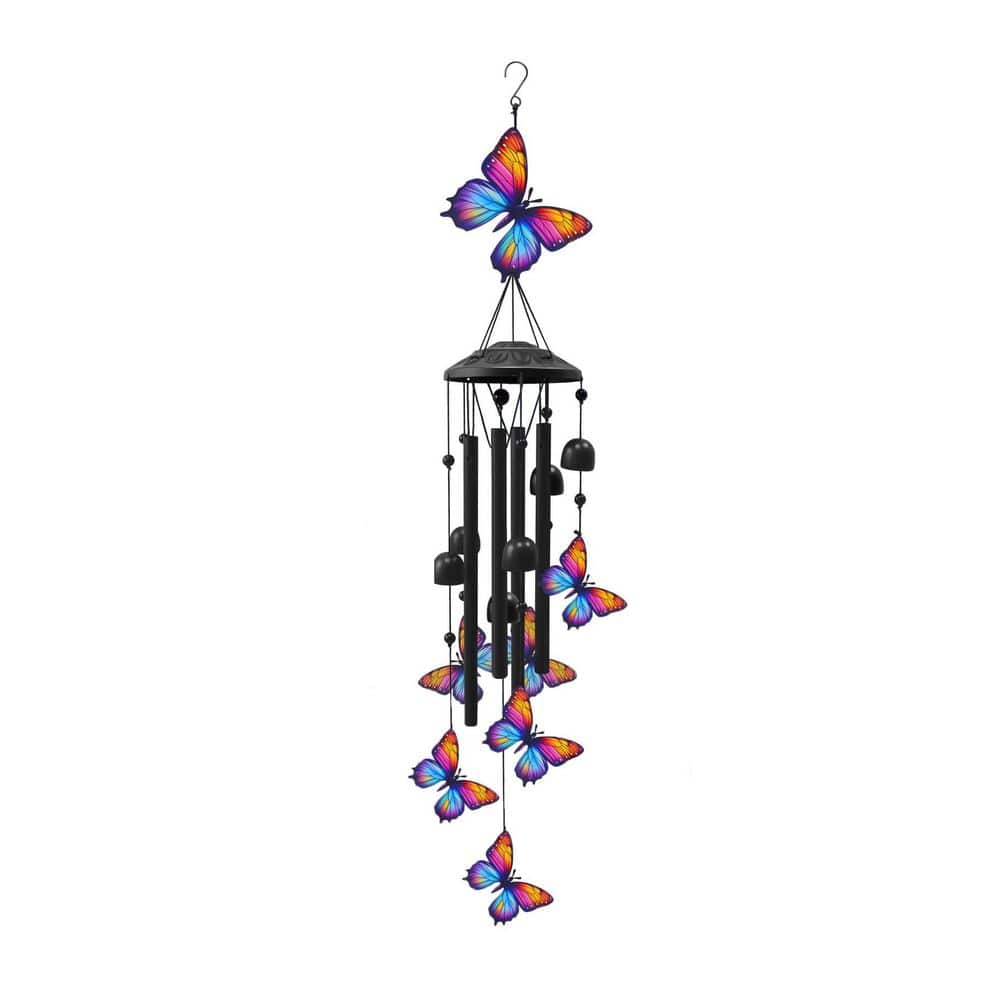 Justincity 37 in. Black Metal Butterfly Wind Chimes for Outside Garden ... - Textured Metal Outdoor Decorative Wind Chimes For Patio