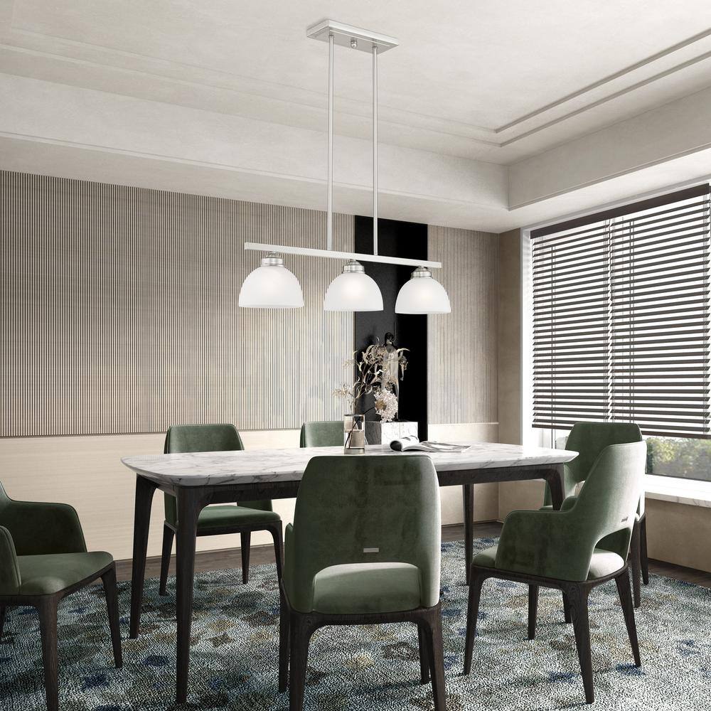 Somerset 3-Light Brushed Nickel Island Pendant with Satin Glass