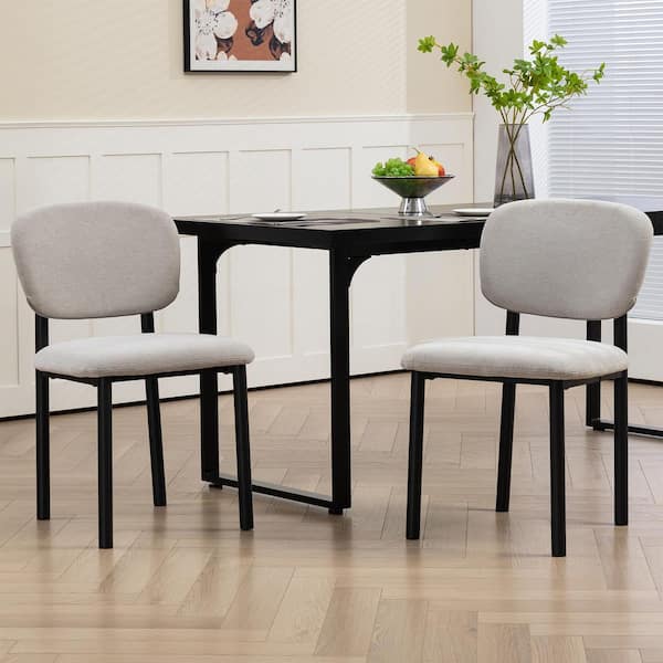 Beren Beige Upholsterd Fabric Dining Chair with Iron Legs Set of 2