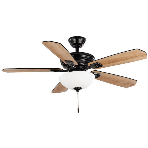 Hampton Bay Wellston II 44 in. Indoor LED Matte Black Dry Rated Downrod Ceiling Fan with 5 Reversible Blades and Light Kit