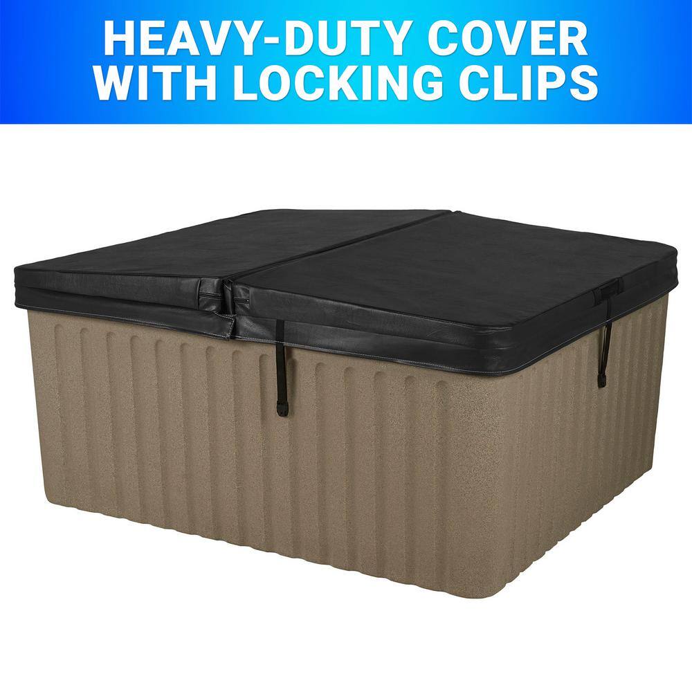 Beige 4-Person Electric Rectangle Hot Tub with Jets