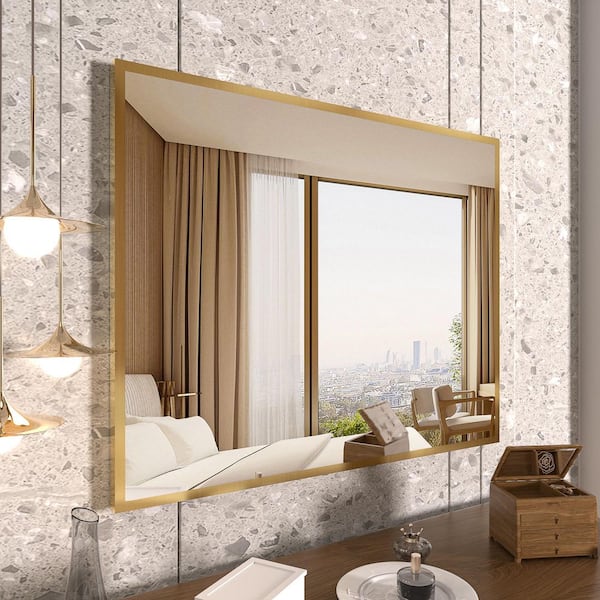 40 in. W x 32 in. H Rectangle Aluminum Framed Wall Bathroom Vanity Mirror in Brushed Gold