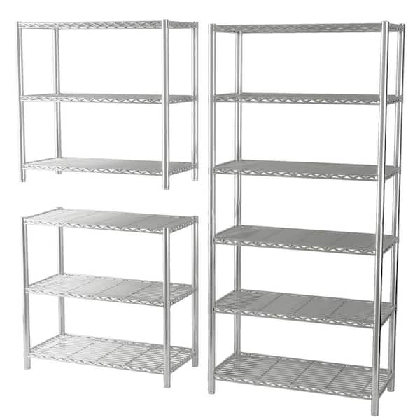 6 Tiers Steel, Changeable into 2 of 3-Shelf, Garage Storage Shelving Unit in Chrome (36 in. W x 72 in. H x 16 in. D)