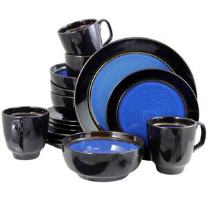 Bella Galleria 16-Piece Casual Black/Blue Stoneware Dinnerware Set (Service for 4)