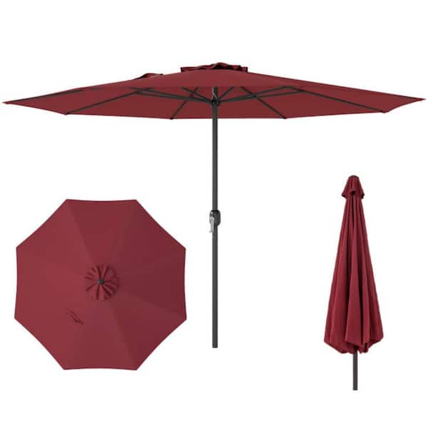 12 ft. L x 8.2 ft. W Red Polyester Crank Patio Umbrella with Vent and 1.9 in. Pole for Outdoor Table Use