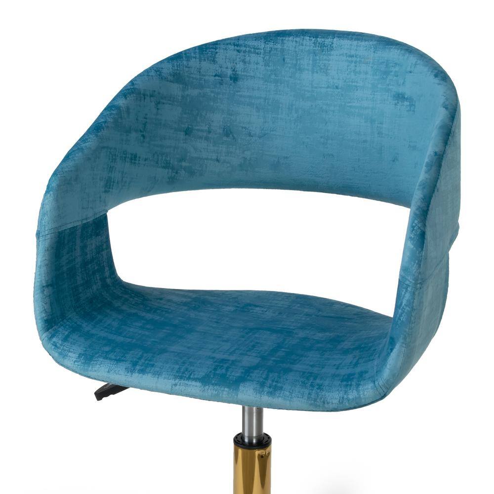 Turquoise Velvet Swivel Office Chair with Gold Base