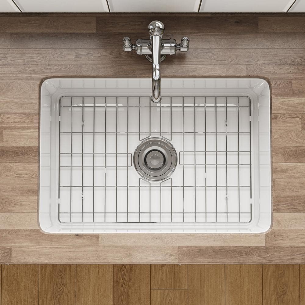 White Fireclay 27 in. Single Bowl Farmhouse Drop-in Sink