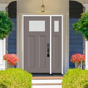 Legacy 51 in. x 80 in. 1/4 Toplite Rain Glass RHOS Primed Kindling Finish Fiberglass Prehung Front Door w/12 in. SL