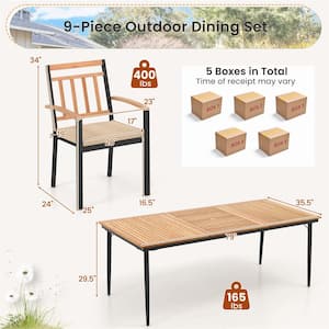 Natural and Black 9-Piece Wood Rectangle Outdoor Dining Set with Cushions