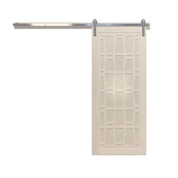 42 in. x 84 in. Whatever Daddy-O Parchment Wood Sliding Barn Door with Hardware Kit in Stainless Steel
