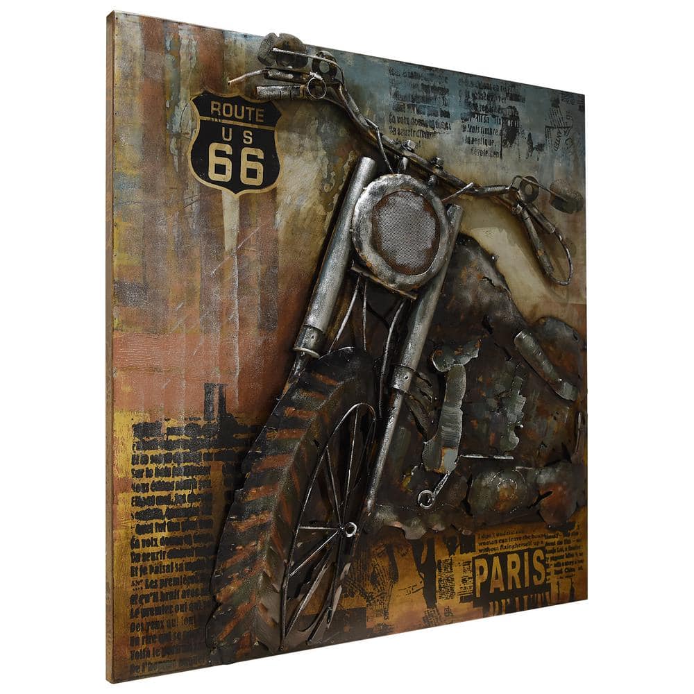 Vintage Route 66 Motorcycle Iron Wall Sculpture