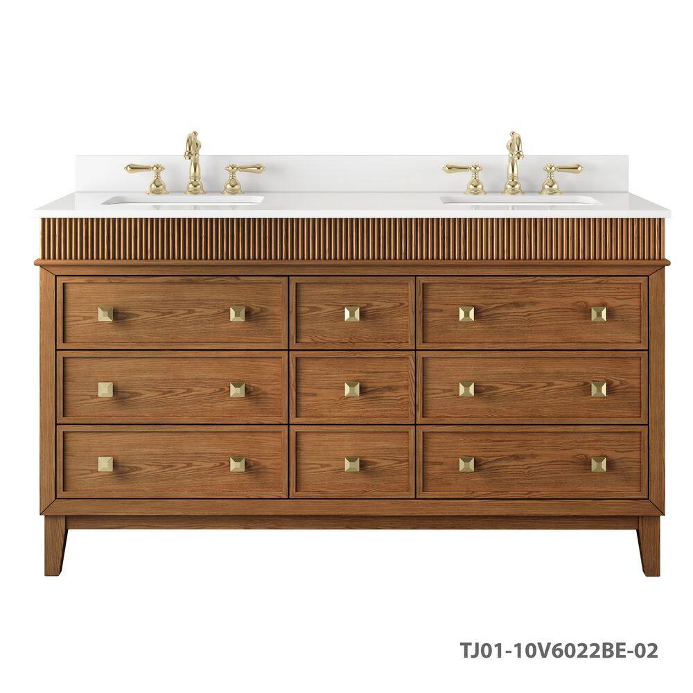 Danby 60 in. Double Sink Caramel Oak Bath Vanity with White Engineered Marble Top (Assembled) price history on PriceWatchPro