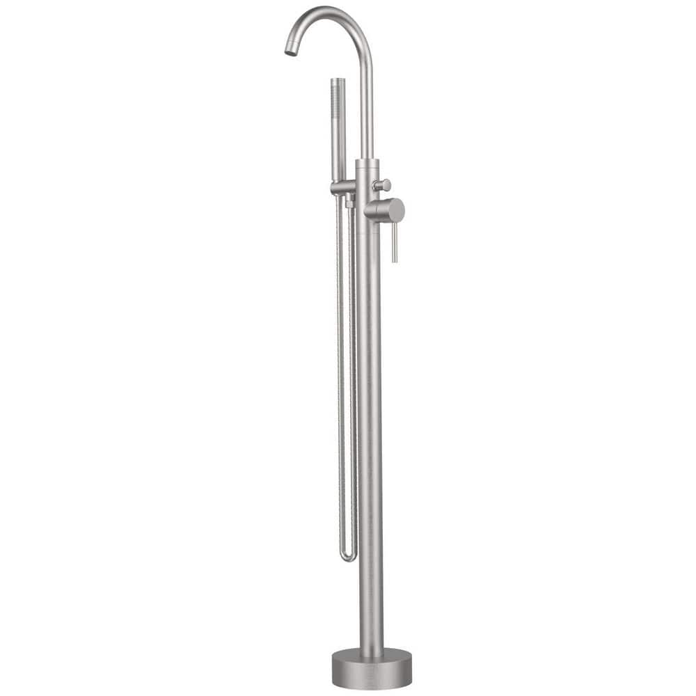 Single-Handle Floor Mount Roman Tub Faucet with Hand Shower in Brushed Nickel -  Nestfair, SX-DR115N