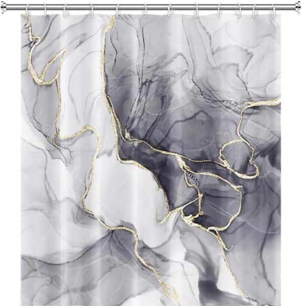 Unbranded Ombre Gray Marble Shower Curtain 72 x 72 Waterproof Polyester Set with Hooks Modern Aesthetic Ink Texture