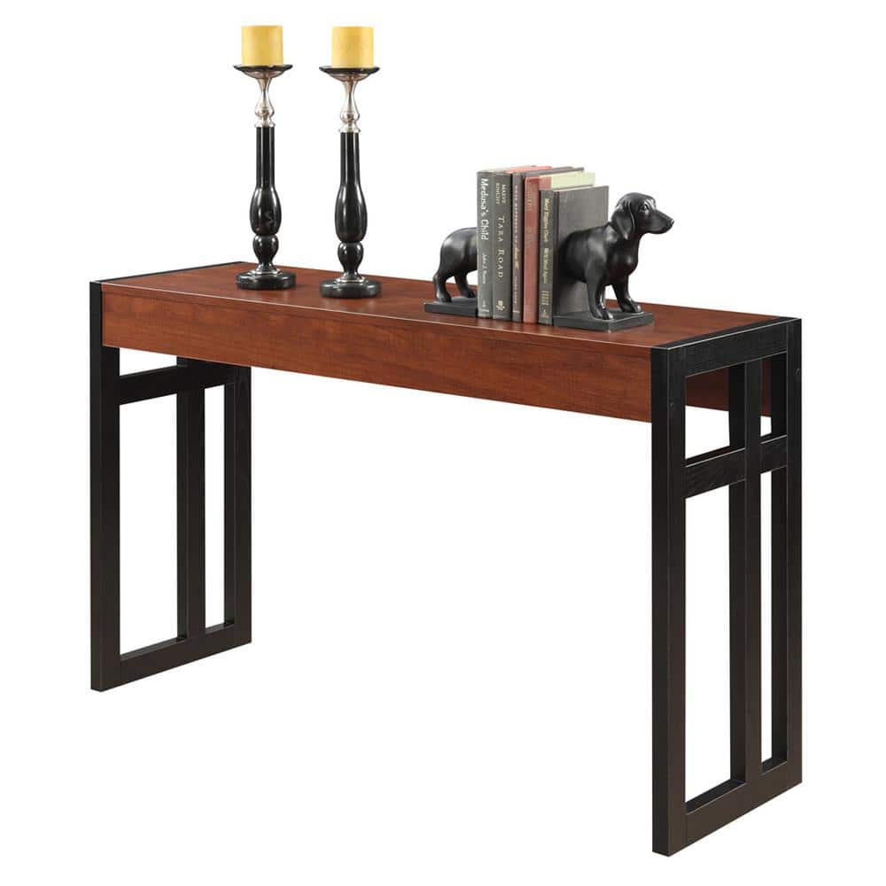 Black and Cherry Wood Console Table with Storage