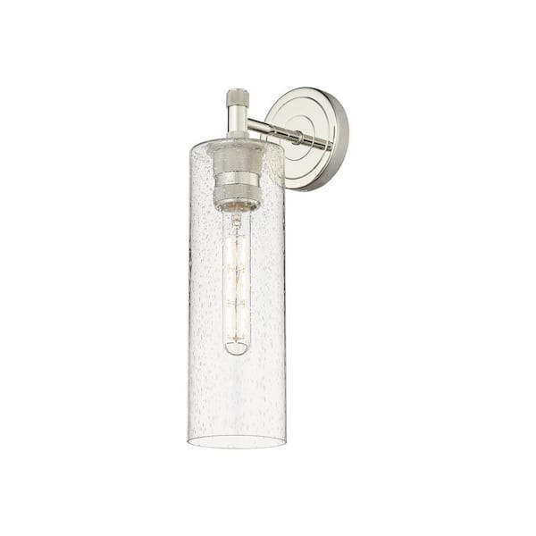 Innovations Crown Point 3.88 in. 1-Light Polished Nickel Wall Sconce with Glass Shade