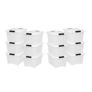 32 Qt. Stack and Pull Storage Container Box Bin System with Lids (12-Count)