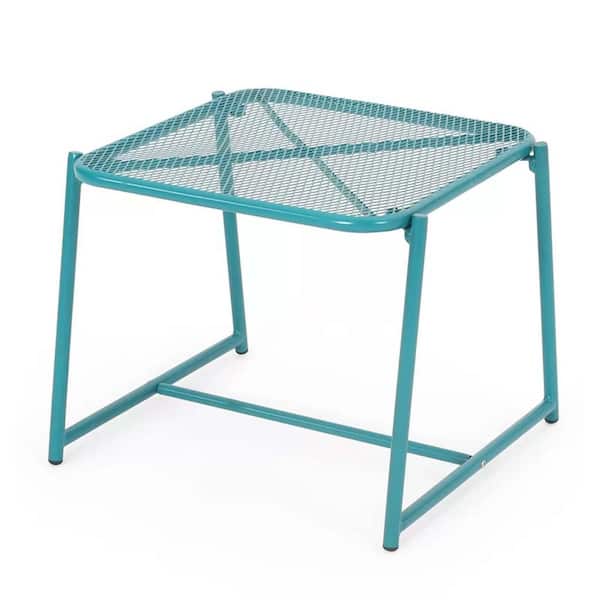 Unbranded 16.25 in. H Metal Outdoor Side Table, for Patio Garden Backyard, Teal