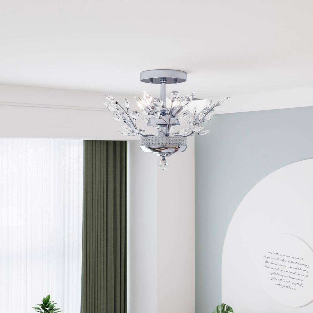 Chicago 16.1 in. 4-Light Chrome Crystal Modern Tiered Semi Flush Mount Lighting Bedroom Ceiling Lights Fixtures price history on PriceWatchPro