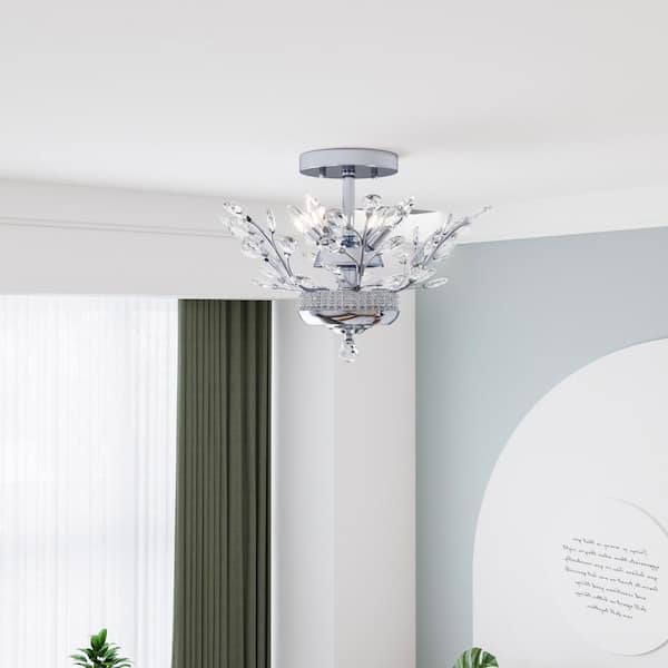 Maxax Chicago 16.1 in. 4-Light Chrome Crystal Modern Tiered Semi Flush Mount Lighting Bedroom Ceiling Lights Fixtures